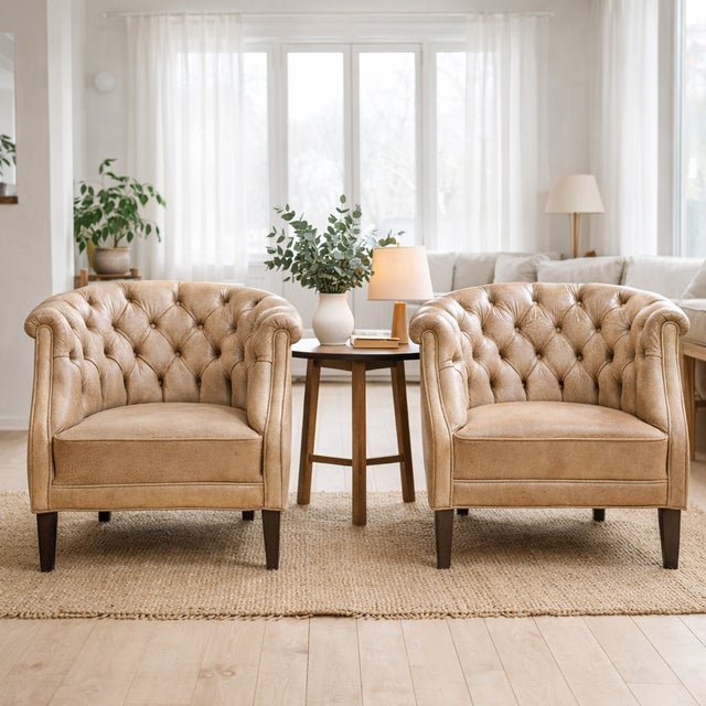 Tan Vintage Chesterfield Leather Club Chairs in Tan Cognac, 1980s, Set of 2 For Sale - Image 8 of 8