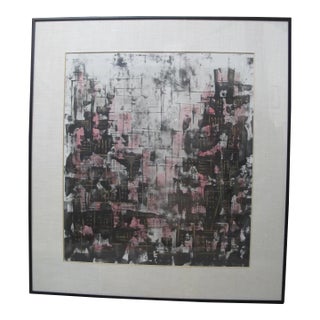 Lillian Goldberg Abstract Geometric MCM Pink & Black City Scene Signed Print For Sale