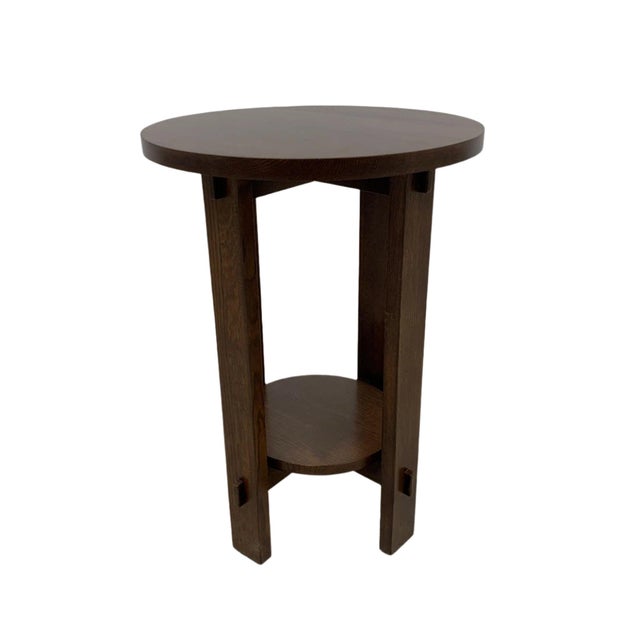 Mission Style Oak Round End Table - Walnut Stain For Sale - Image 12 of 13