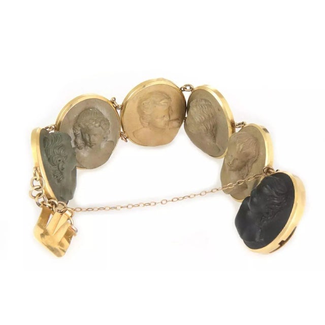 Volcanic Lava 18k Yellow Gold Rock Women Cameo Bracelet For Sale - Image 4 of 6