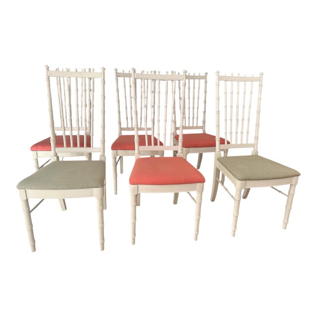 Set of 6 Vintage White Faux Bamboo Dining Chairs For Sale