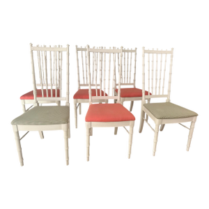 Set of 6 Vintage White Faux Bamboo Dining Chairs