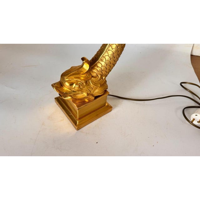 Metal Large French Brass and Gilt Metal Fish Table Lamp, 1970s For Sale - Image 7 of 15
