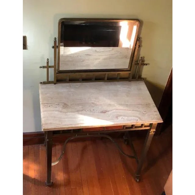 Art Nouveau Early 20th Century Antique French Art Nouveau Solid Bronze Vanity Dressing Table With Marble Top & Mirror For Sale - Image 3 of 7