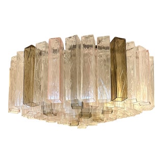 Contemporary Clear, Pink and Fumè “Squares” Murano Glass Flush Mount For Sale