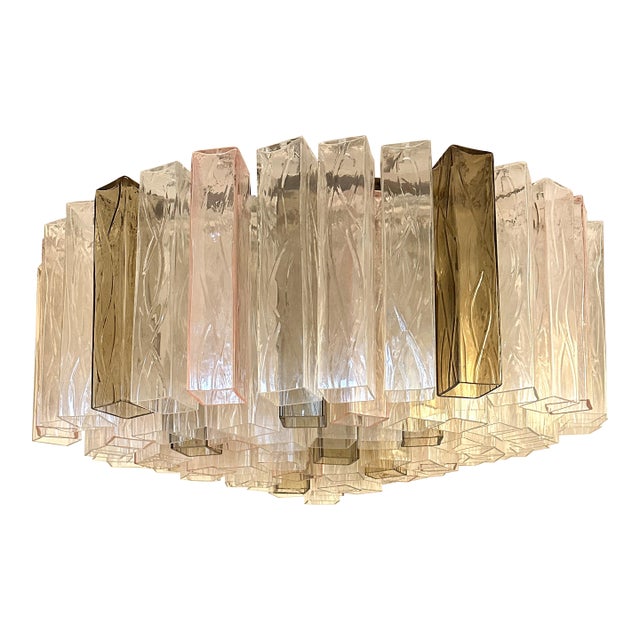Contemporary Clear, Pink and Fumè “Squares” Murano Glass Flush Mount For Sale