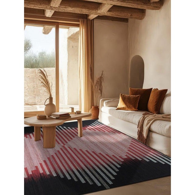 6x9 Black Flat Weave Wool Hourglass Motif Geometric Modern Carpet Rug For Sale - Image 9 of 10