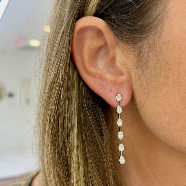 Ladies 18k White Gold 3.50ctw Oval Cut Diamonds Drop Dangle Earrings For Sale - Image 9 of 9