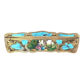 Silver Comb Box With Enamel & Pastoral Scene For Sale