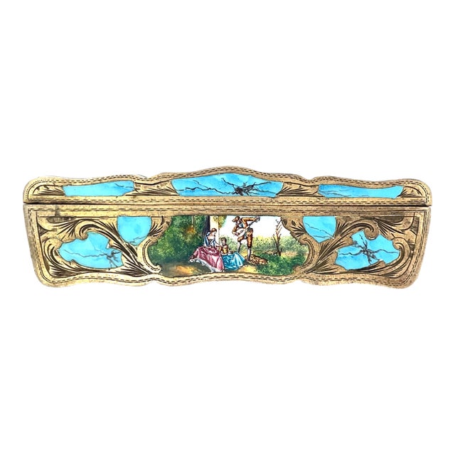 Silver Comb Box With Enamel & Pastoral Scene For Sale