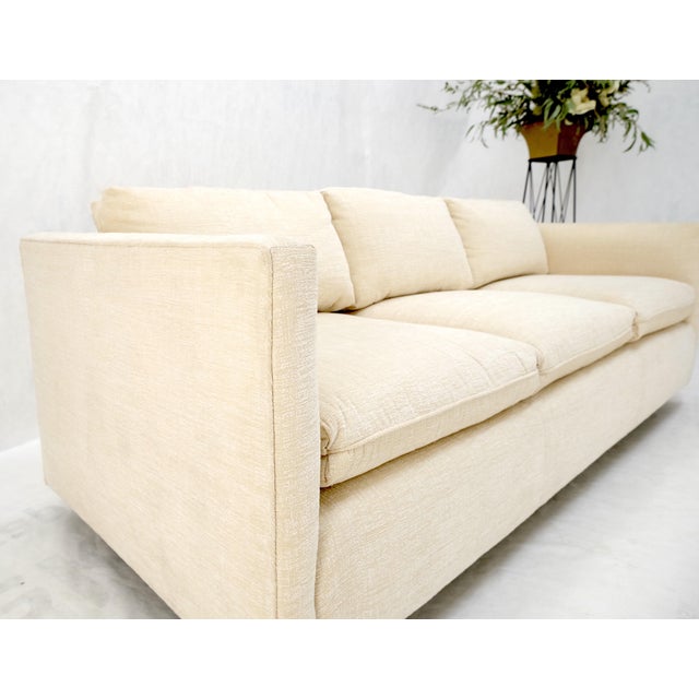 Late 20th Century Custom Design Mid-Century Modern Beige Upholstery Box Shape Sofa Mint! For Sale - Image 5 of 18