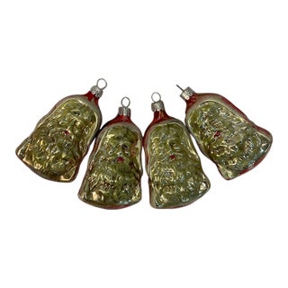 Set of 4 Antique German Mercury Glass Santa Christmas Ornaments For Sale