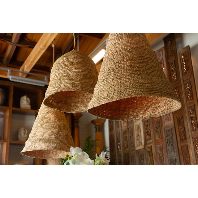 Tan 1990s Tall Coastal Bell Shape Sea Grass Woven Lantern For Sale - Image 8 of 8