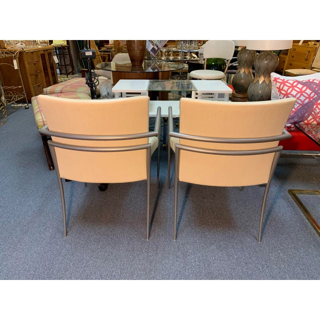 Hickory Furniture Hickory Business Furniture Faux Croc and Metal Arm Chairs - A Pair For Sale - Image 4 of 10