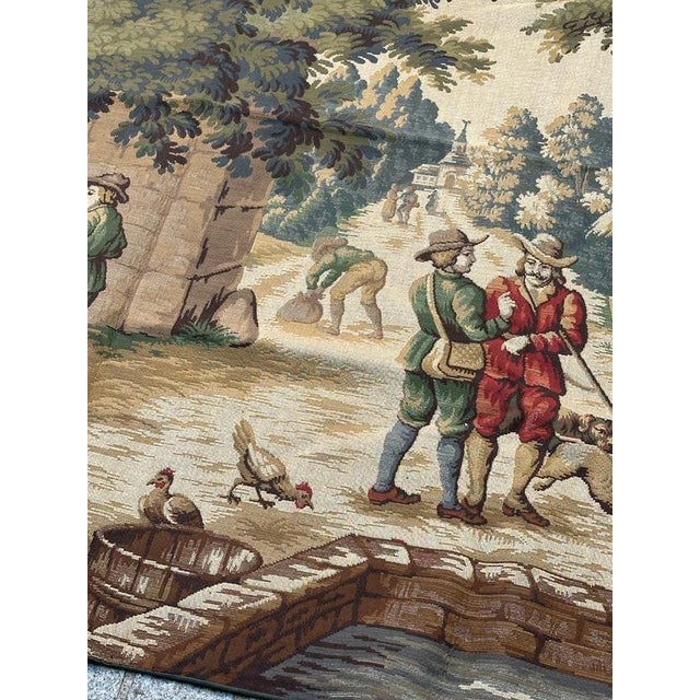Antique French Jacquard Tapestry with Village Motif in the style of Aubusson, 1970s For Sale - Image 9 of 18