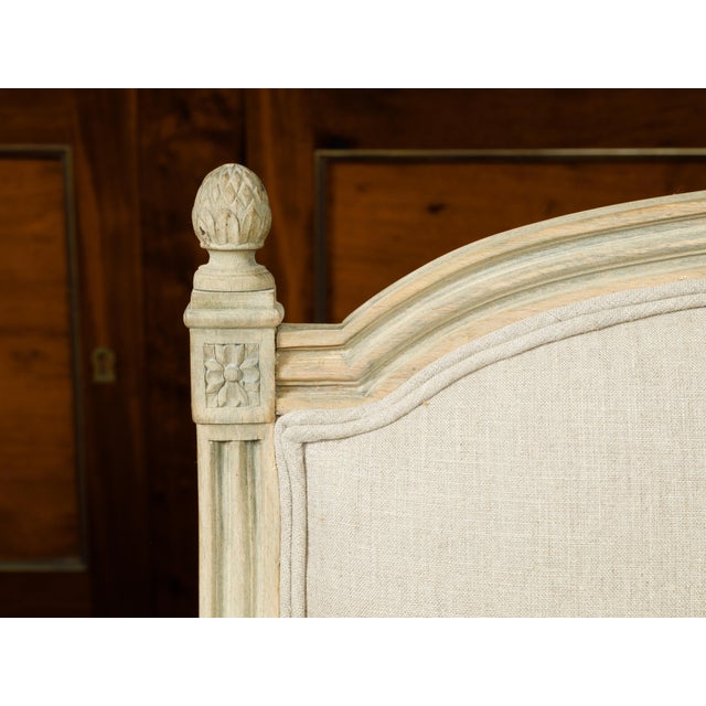 French Pair of French 1900s Louis XVI Style Walnut Settees with Scrolling Arm Supports For Sale - Image 3 of 8