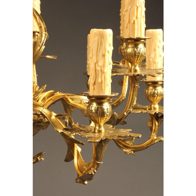 French Bronze 12-Arm Chandelier With Acanthus Leaf & Foliage Castings, Circa 1890 For Sale - Image 4 of 4