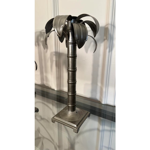Metal Vintage Coastal Regency Style Palm Tree Galvanized Aluminum Candlesticks, Set of 3 For Sale - Image 7 of 7