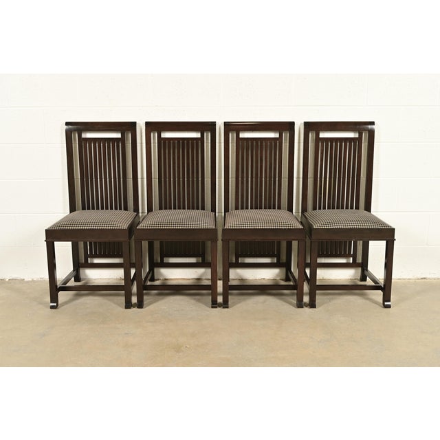 Frank Lloyd Wright for Cassina Arts & Crafts Dark Cherry Wood Dining Chairs, Set of Four For Sale - Image 13 of 13