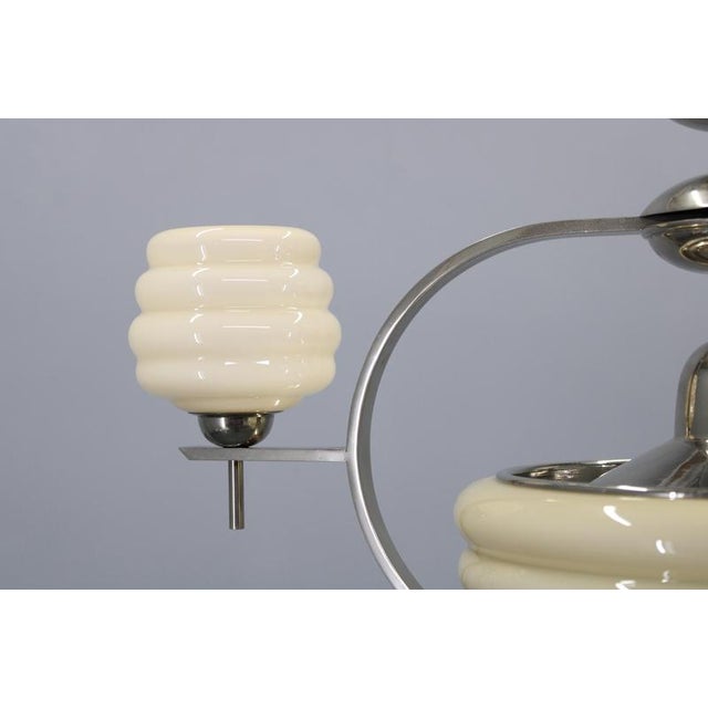 Art Deco Nickel and Cream Glass Chandelier, 1930s For Sale - Image 4 of 14