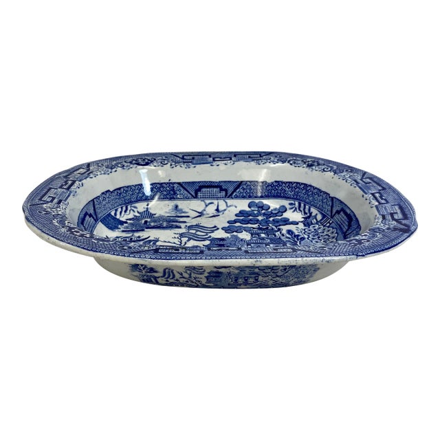 Antique Oval Blue Willow Serving Bowl Made in England - Circa 1900 For Sale