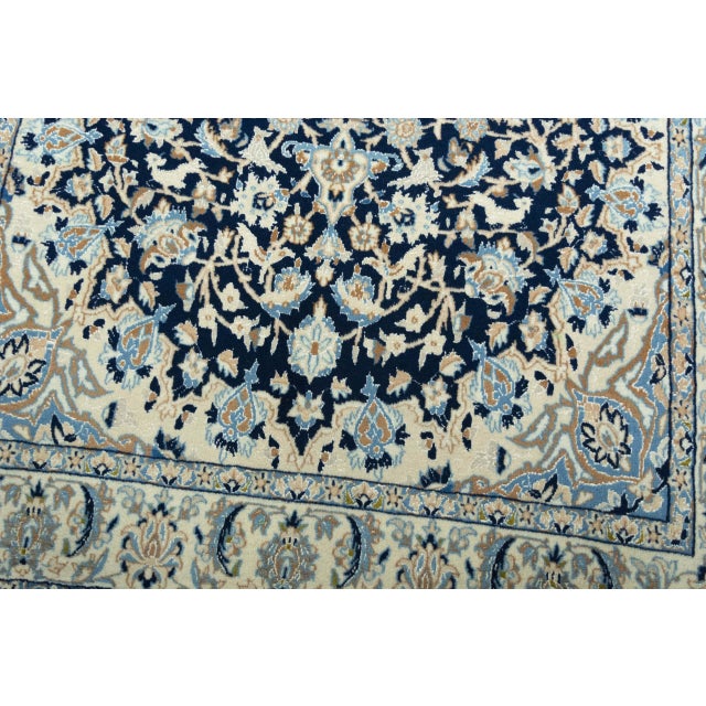 Textile Hand-Knotted Nain 9la Oriental Rug 195 X 120 Cm Fine Wool & Silk, Medallion, Blue-Beige For Sale - Image 7 of 13