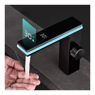 Black Bathroom Sink Faucet 1 Hole Led Temp Display Lavatory Vanity Mixer Taps For Sale