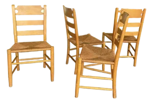 Vintage Beechwood and Rush Ladderback Dining Chairs - 4