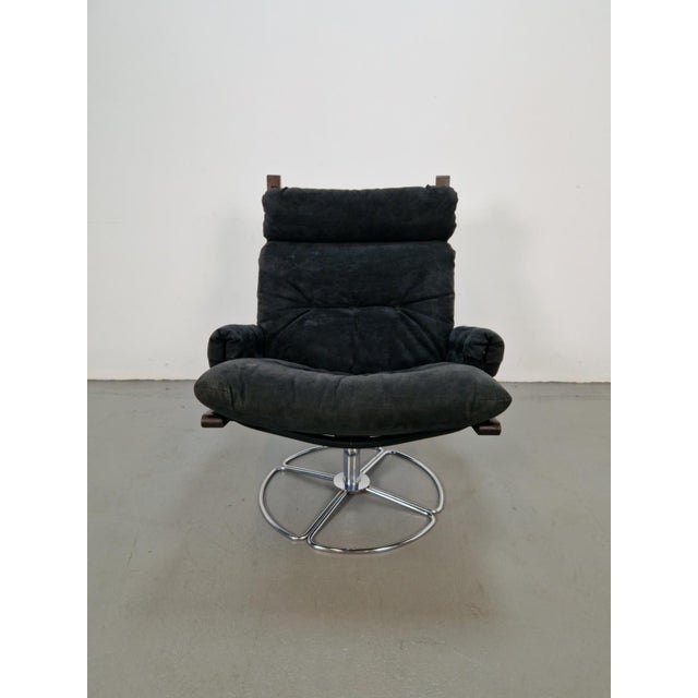 1960s Vintage Black Alcantara Lounge Chair by Bruno Mathsson for Dux, 1960s For Sale - Image 5 of 11