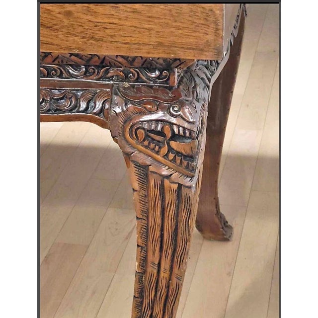 1980s Unique Teak and Acacia Carved Dining Set With 8 Different Carved Chairs For Sale - Image 4 of 7
