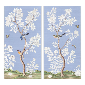 24" *48"/Panel, a Set of 2 Panels Blue Chinoiserie Printed Wallpaper Panels