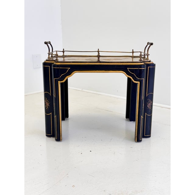 Vintage Regency Style Black Lacquer and Brass Side Table With Chinoiserie Detail For Sale - Image 16 of 16