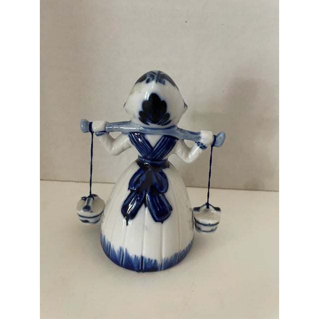 Shabby Chic Vintage Delft Blue and White Handpainted Porcelain Holland Milkmaid Marked For Sale - Image 3 of 8