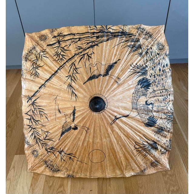 Vintage Japanese Hand Painted Bamboo and Paper Parasol For Sale - Image 4 of 12