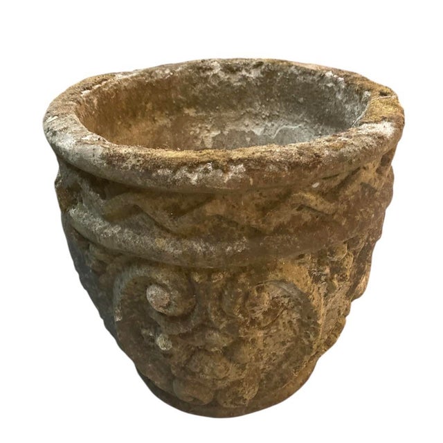 1980s Pair of Rustic Weathered Cast Stone Garden Planters For Sale - Image 4 of 6