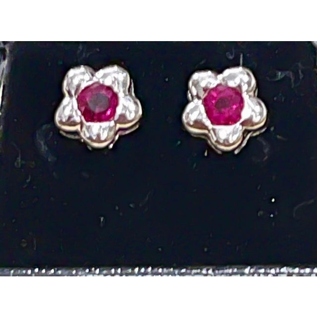 1 Carat Natural Round Ruby Stud Earrings 14 Karat White Gold, Post Back For Sale - Image 16 of 18