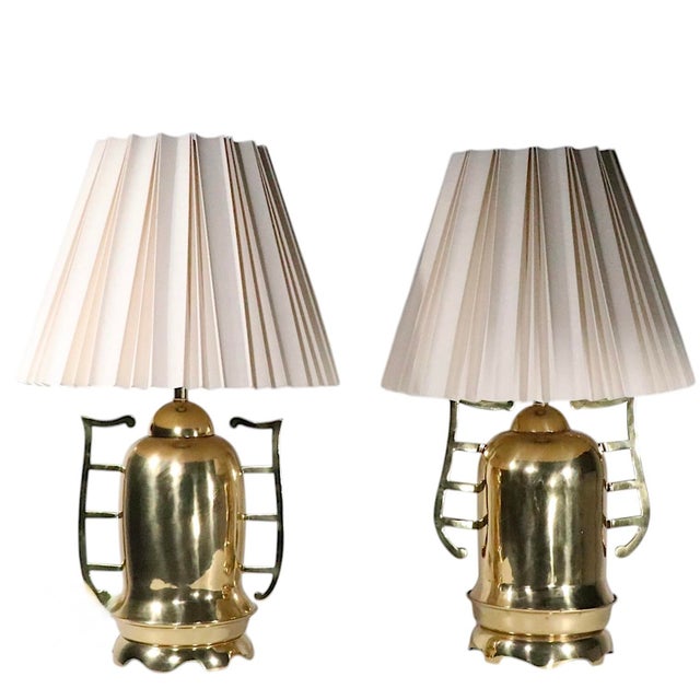 Pr. Asia Modern Hollywood Regency Style Brass Table Lamps C. 1970/80's For Sale - Image 9 of 10