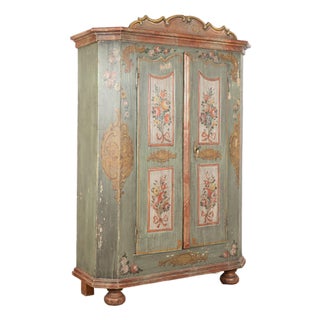 19th Century Original Painted German Two Door Armoire Shrunk For Sale