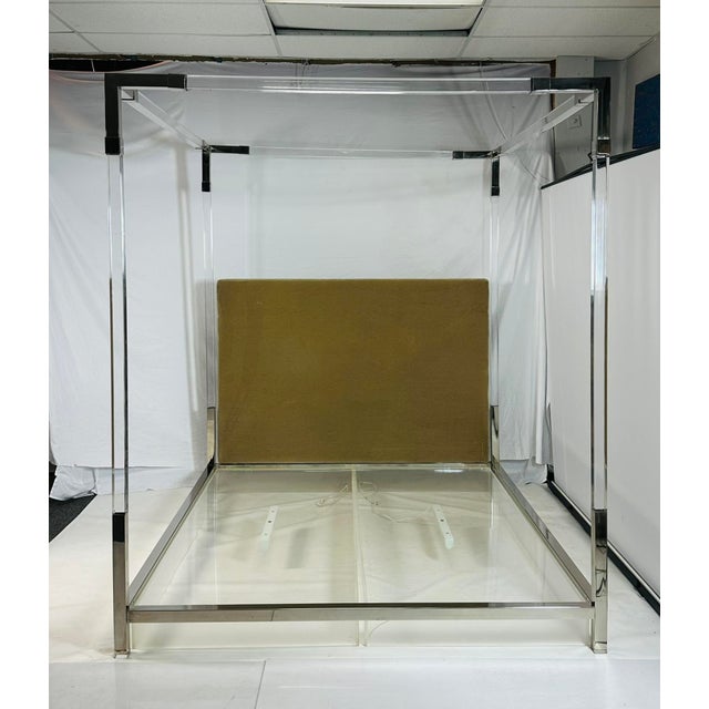 Charles Hollis Jones 1980s Cal-King 4 Poster Bed in Polished Nickel & Lucite by Charles Hollis Jones For Sale - Image 4 of 12