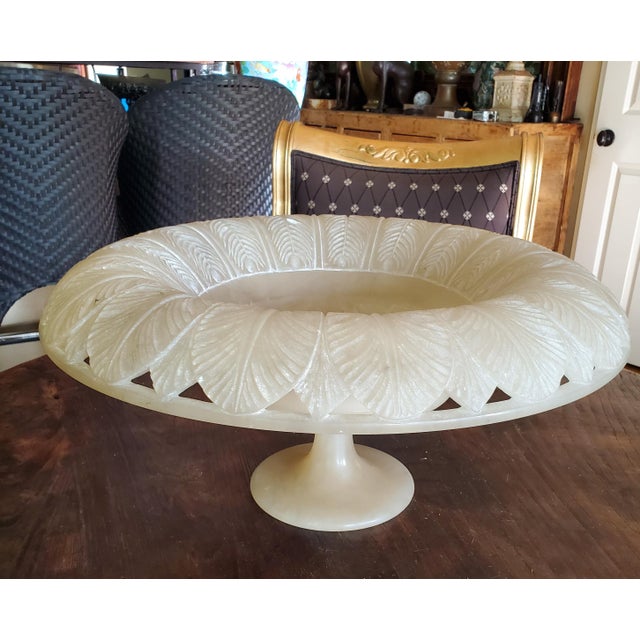 Large Vintage Alabaster Carved Round Pedestal Bowl Italian by Ali For Sale - Image 10 of 12