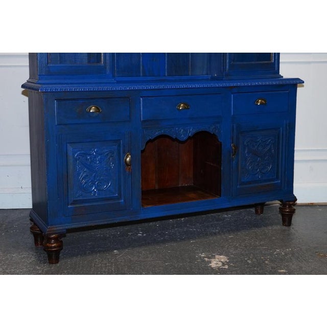 Antique Victorian Vibrant Blue Hand-Painted Kitchen Cupboard For Sale - Image 3 of 18