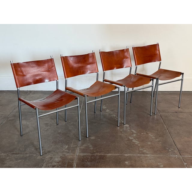 1960s 1960s Martin Visser Patinated Leather Dining Chairs For Sale - Image 5 of 18