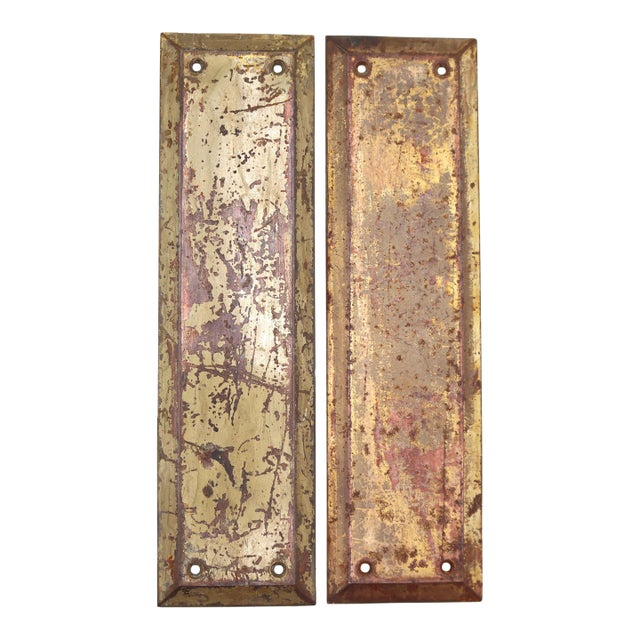 Pair of Vintage 10 In. Steel Door Push Plates For Sale