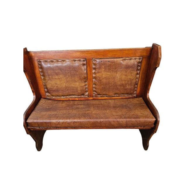 Farmhouse Pair of Antique Architectural Church Pew Benches, Turn of the Century Country Pine Two-Seater Settles For Sale - Image 3 of 16