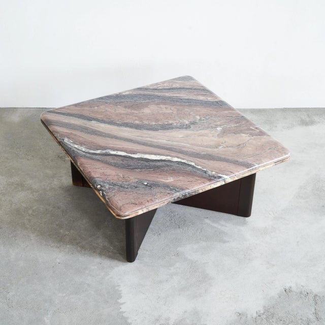 Coffee Table in Expressive Marble and Oak, 1970s For Sale - Image 4 of 10