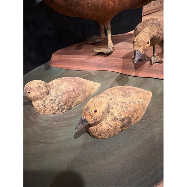 Brown Vintage Hand-Carved Wood Duck Family Sculpture Folk Art – Handcrafted For Sale - Image 8 of 13