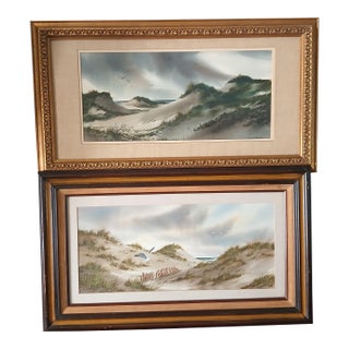 Mid 20th Century Dorise Olson Mina-Mora - Two Coastal Beach Watercolors - Set of 2 For Sale