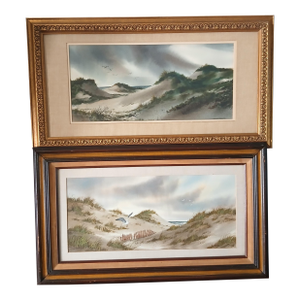 Mid 20th Century Dorise Olson Mina-Mora - Two Coastal Beach Watercolors - Set of 2