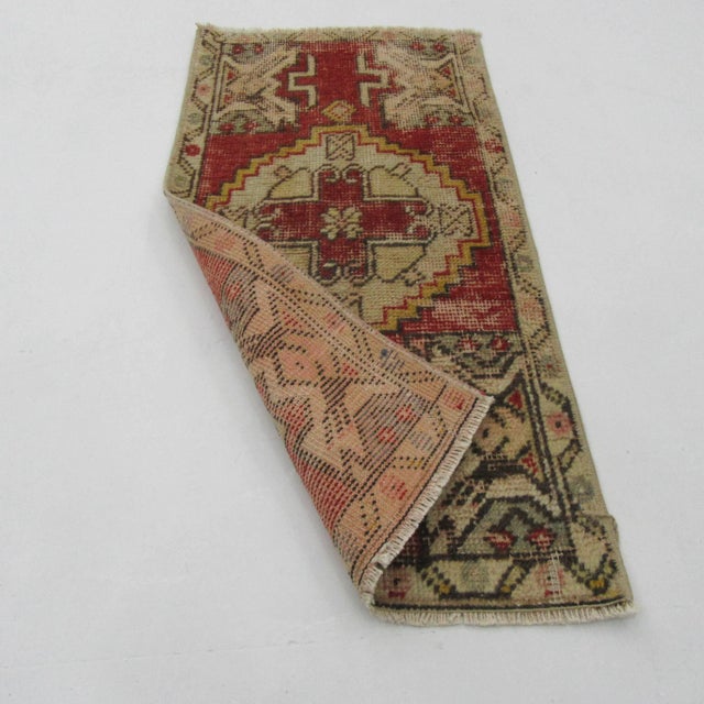 Mid-Century Modern Vintage Worn Mini Rug For Sale - Image 3 of 4