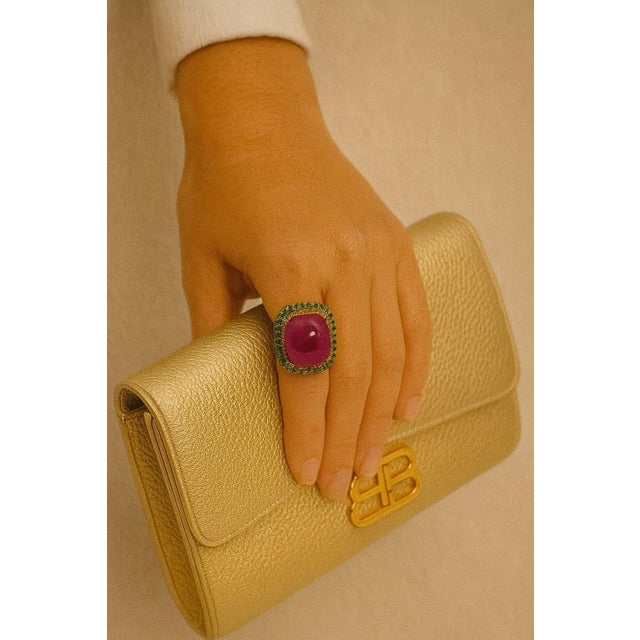 Bochic "Orient" Vintage Emerald, Sapphire & Ruby & Ring Set In 18K Gold & Silver For Sale - Image 14 of 18